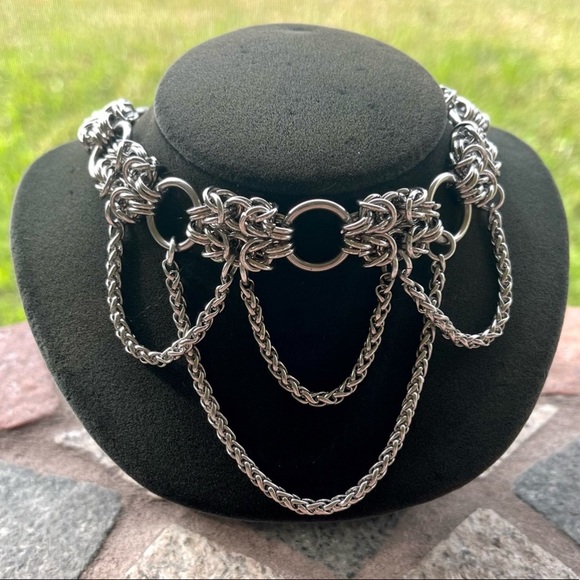 Handmade stainless steel maille thick choker chain double bizantine link pattern - Picture 14 of 16